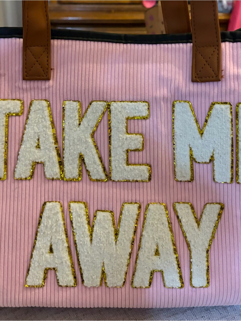 Simply Southern Pink Tote with Brown Handles ‘Take Me Away’ - Picture 2 of 9